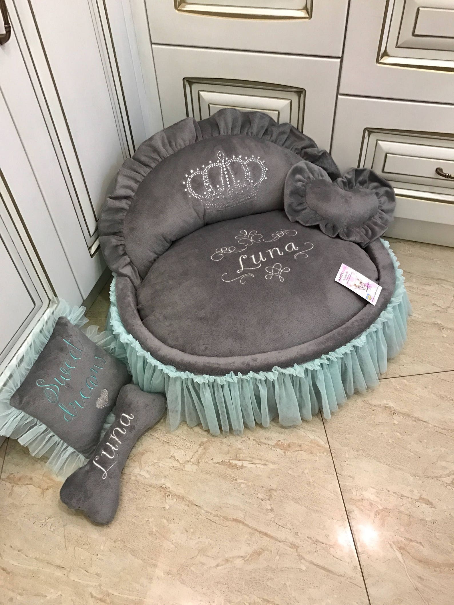 Gray and Lavender Princess Dog Bed With Crown Sparkles Etsy