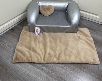 Silver and beige dog sofa Luxury dog bed Dog couch with removable cover Designer dog bed  Silver bed for dog