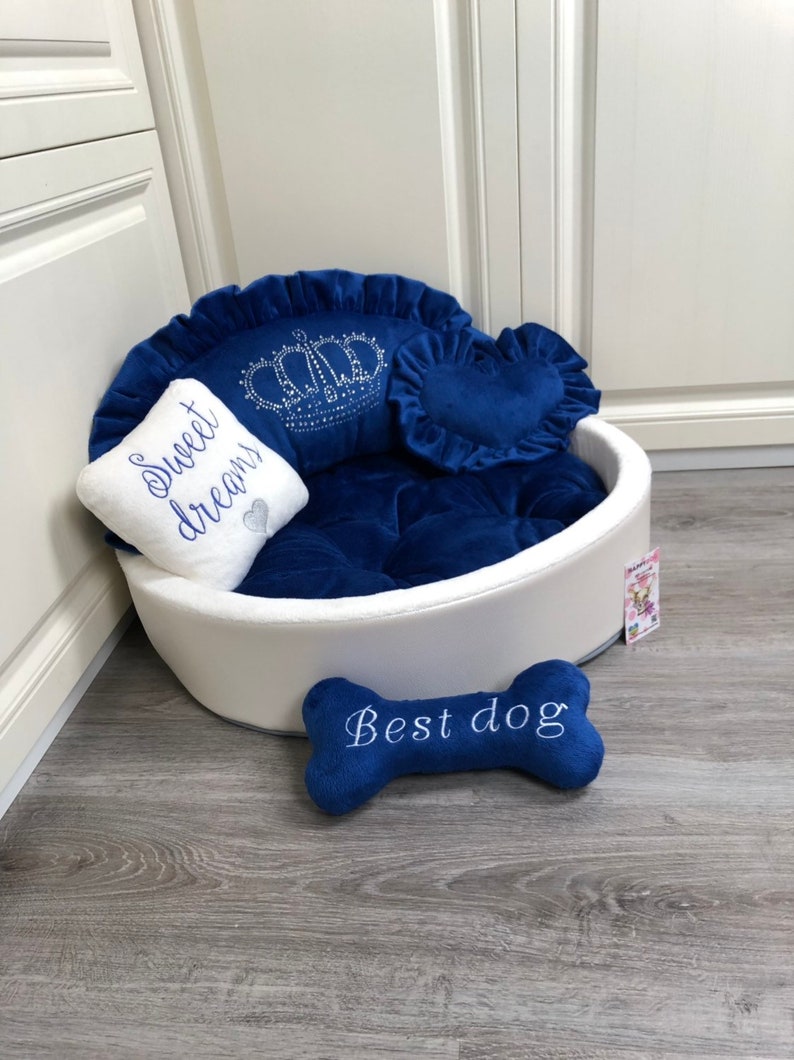 Navy Blue and Ivory Designer Dog Bed Prince Dog Bed Princess Etsy