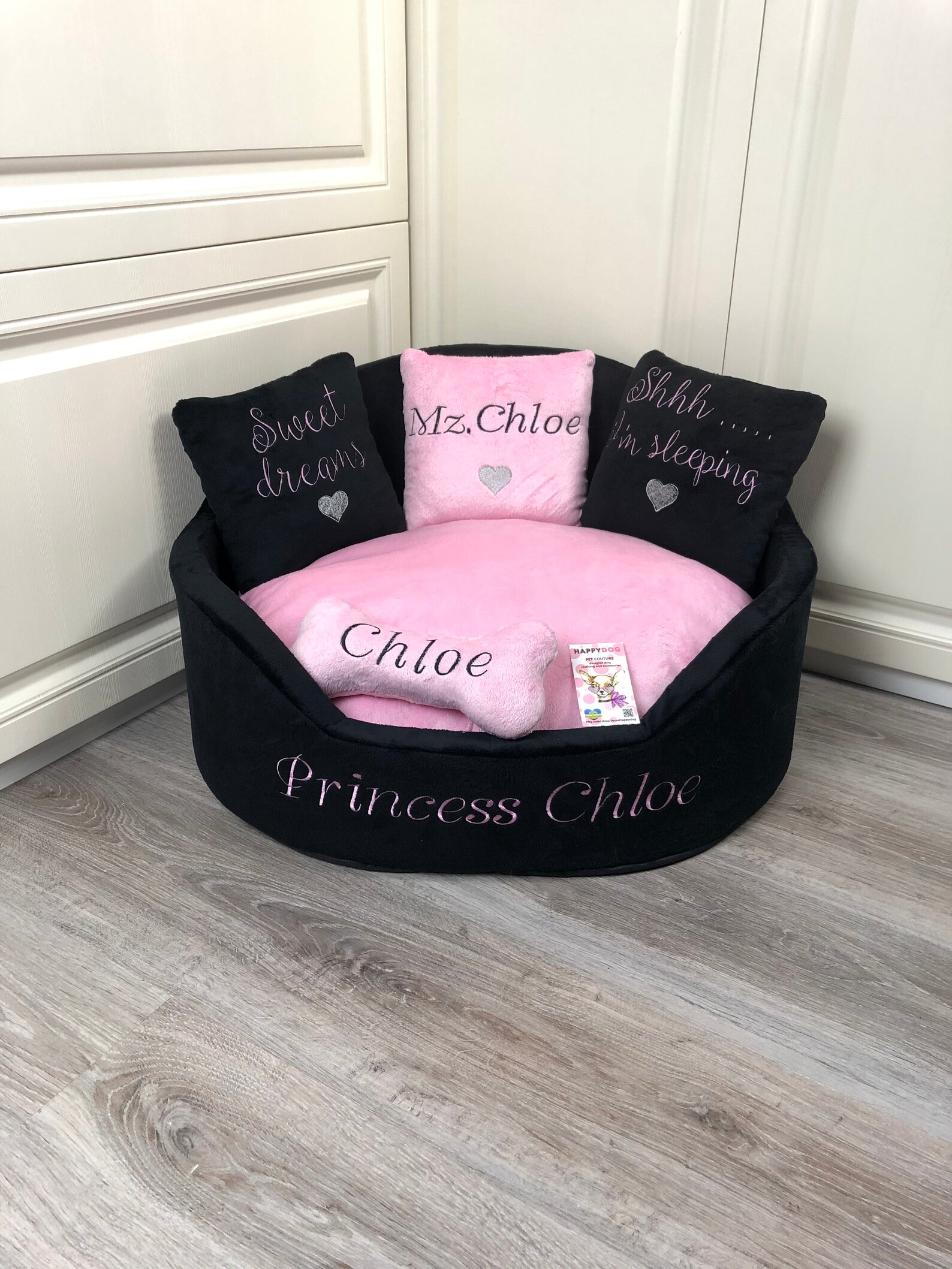 Princess Dog Bed in Baby Pink and Black Personalized Luxury Etsy