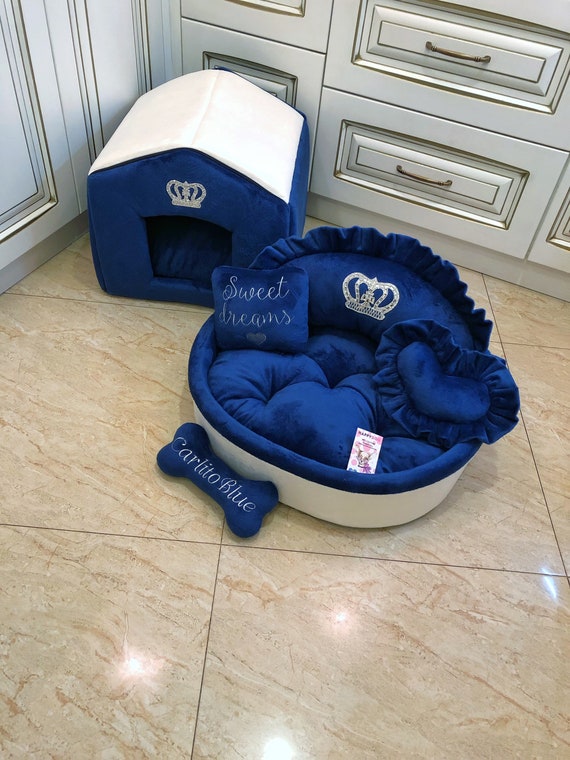 Navy blue dog bed discount