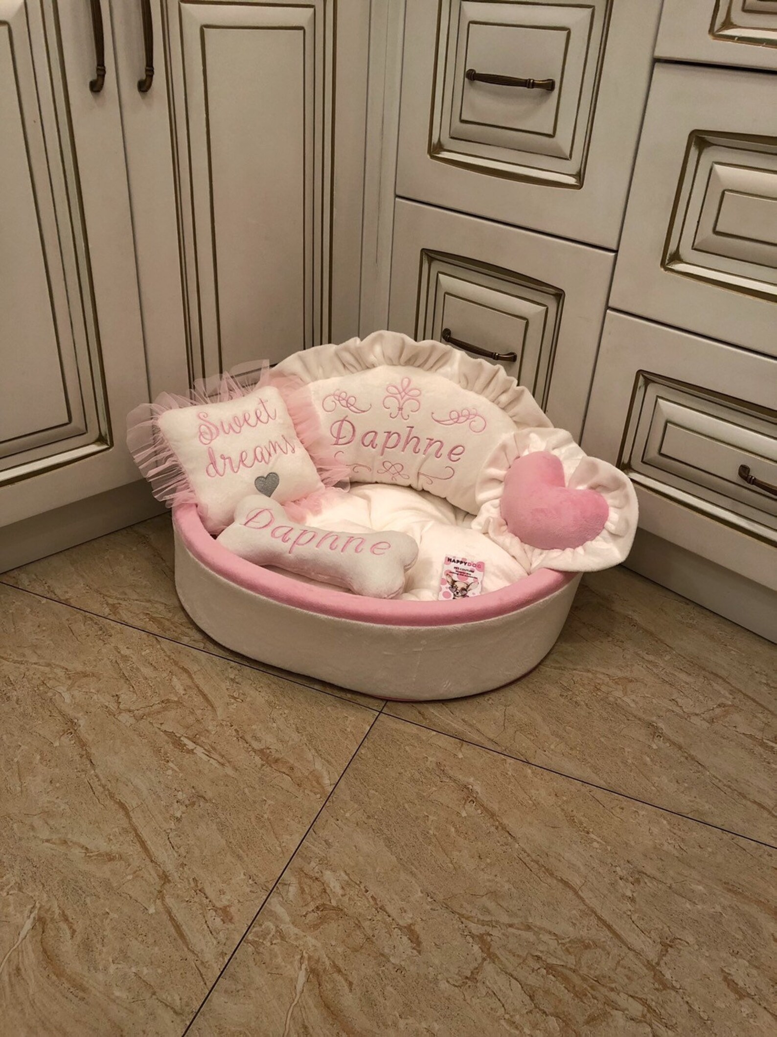 Cream and Baby Pink Princess Dog Bed Personalized Dog Bed Etsy
