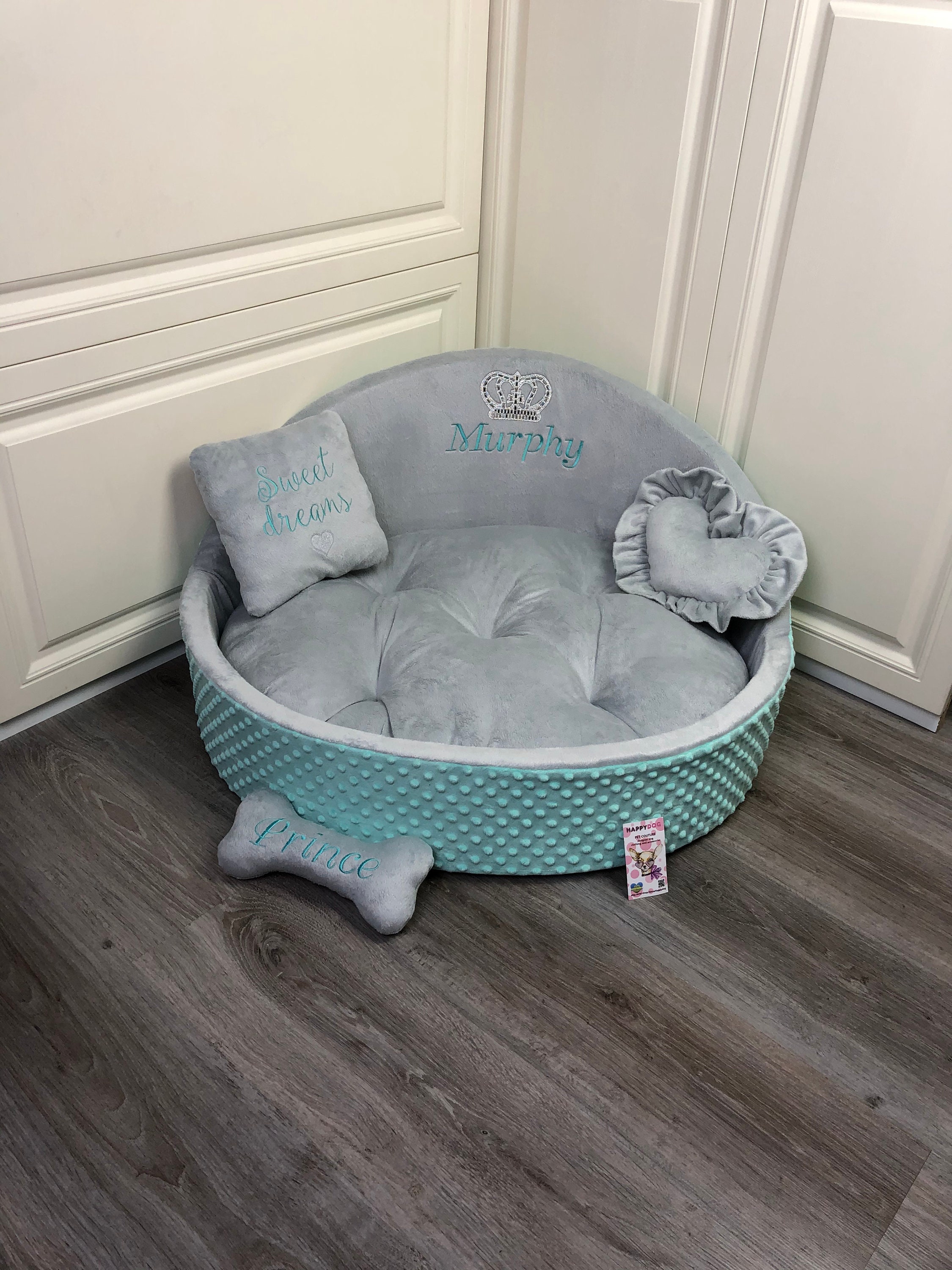 Mint Amid Gray Personalized Dog Bed Designer Pet Bed Cat Bed Etsy UK