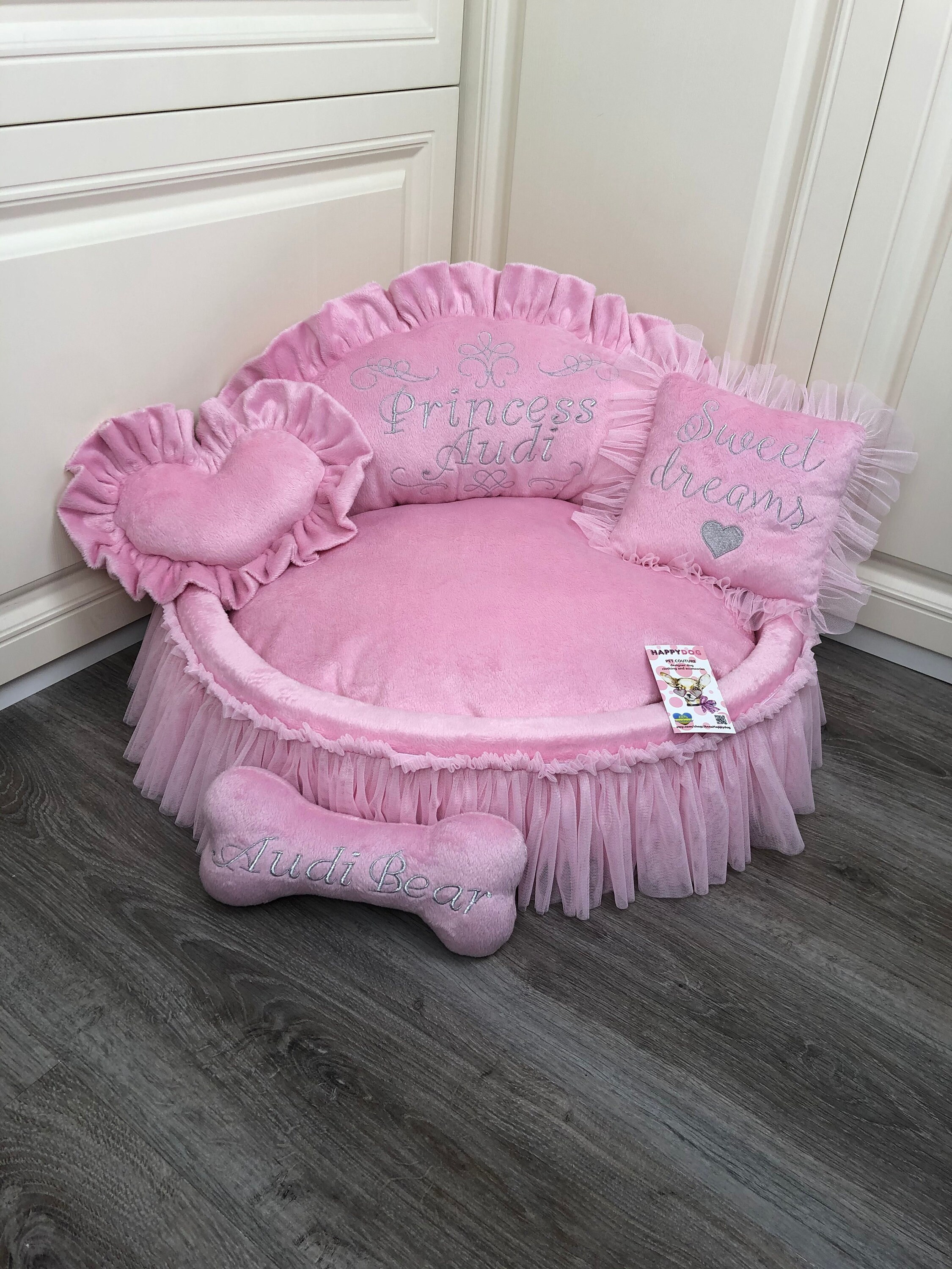Baby pink princess dog bed Personalized dog bed with tulle Etsy