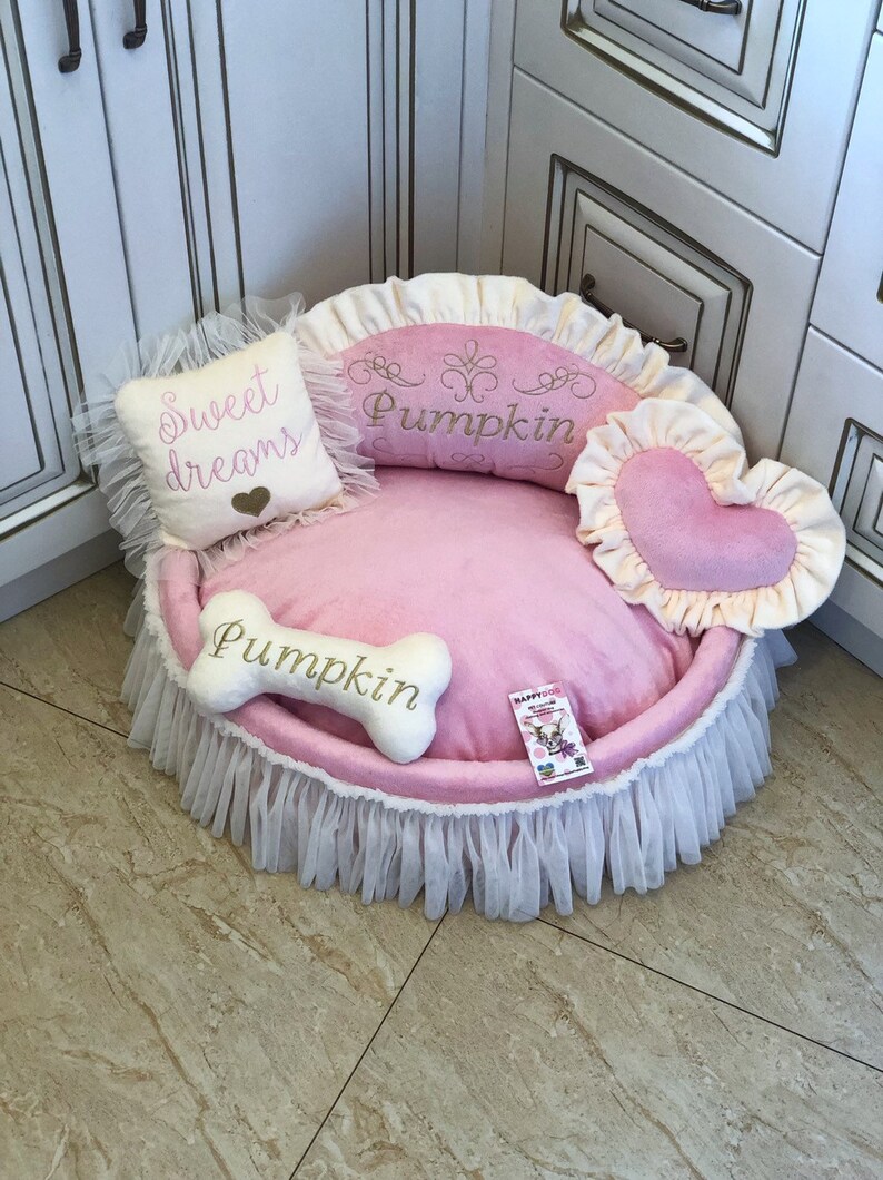 Baby Pink and Cream Princess Bed Personalized Dog Bed With Etsy