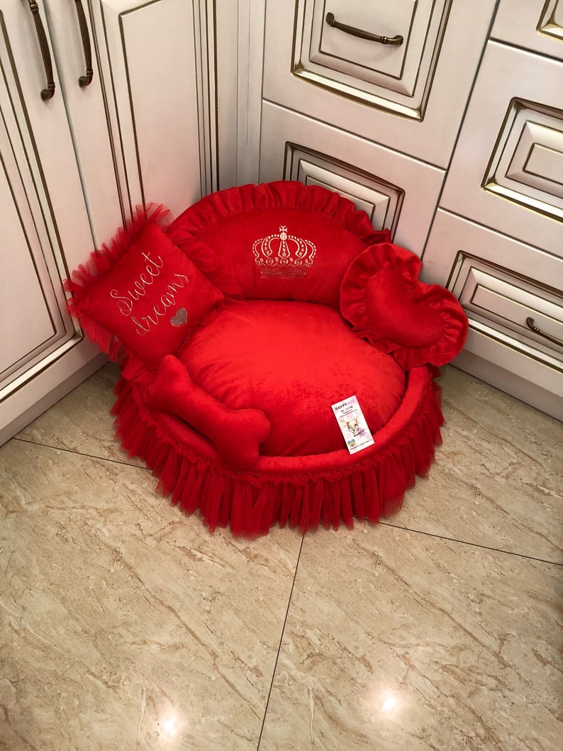 Red Princess Bed With Crown Sparkles Valentine Dog Bed Etsy