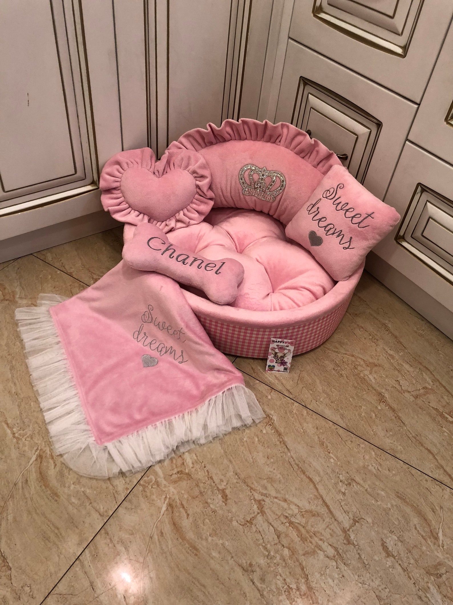 Baby pink princess dog bed Luxury personalized dog bed Etsy