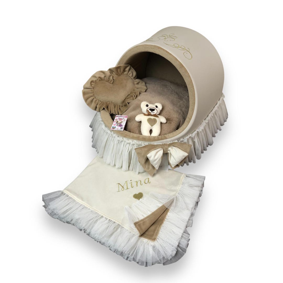 Picture Idea: Luxury Dog Cradle Personalized Beige Minky Fur Pet Bed