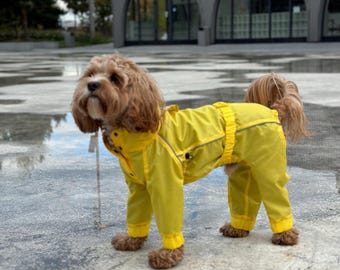 Yellow Hooded Raincoat – Waterproof & Custom Fit for All Breeds