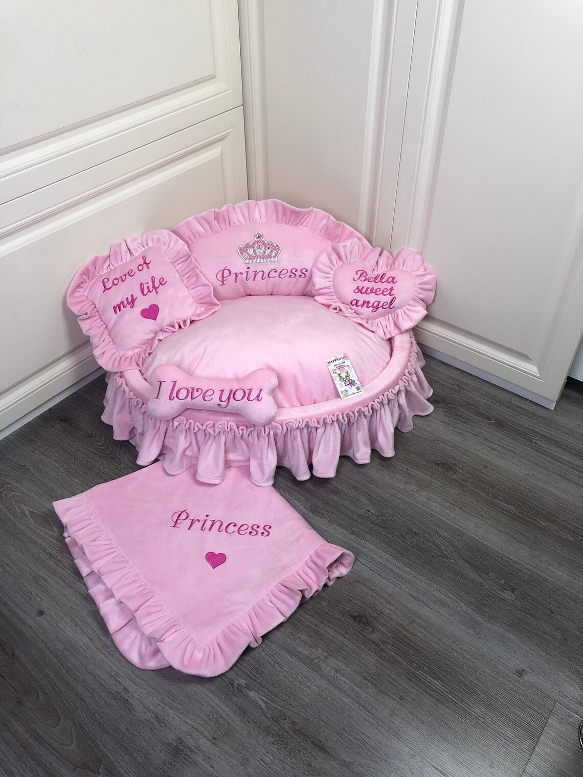 Baby pink personalized luxury dog bed Princess dog bed Etsy