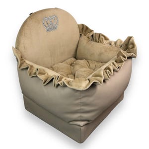 Taupe autostoeltje voor hond Beige kunstleer hondenautostoeltje Luxe hondenrijset Designer hondenautostoeltje Luxe hondenbed voor op reis