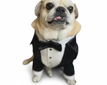 Esmoquin de satén negro a medida para perro: atuendo formal de boda