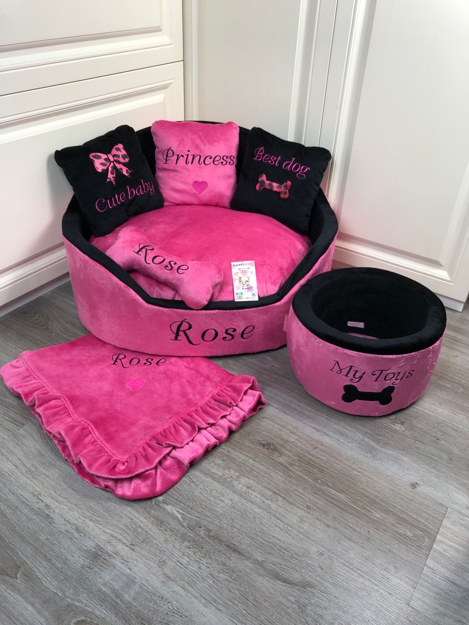 Bright Pink and Black Luxury Princess Dog Bed Designer Pet Bed Etsy