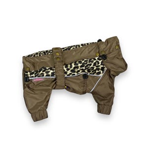 Chocolate Brown Waterproof Dog Raincoat with Leopard Print Accents – Stylish and Protective