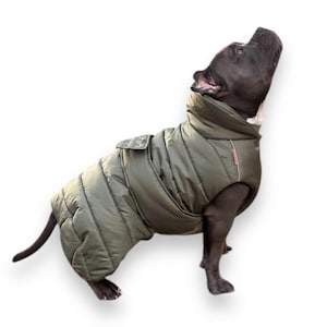 Khaki Puffer Vest for American Bulldogs and Other Dog Breeds – Adjustable Winter Dog Jacket