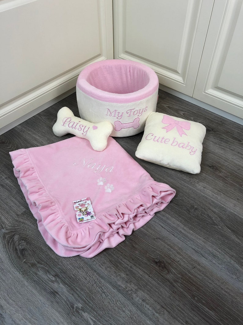 Cream and baby pink dog toy basket Toy storage for dog Cat Etsy