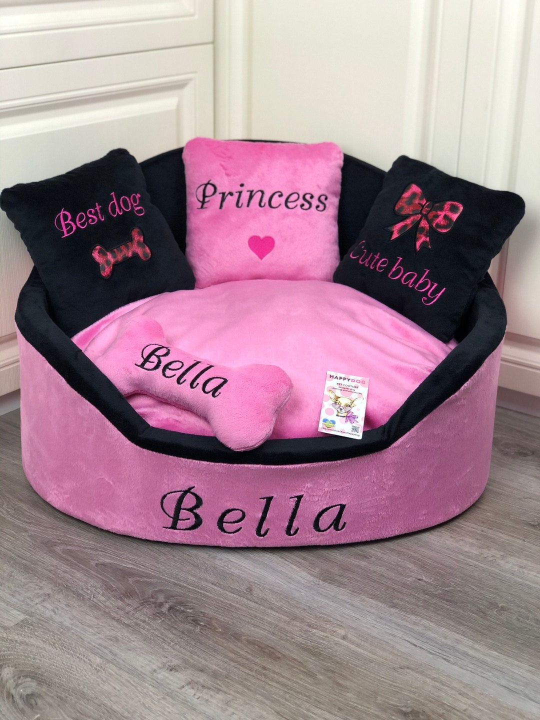 Black and Pink Luxury Princess Dog Bed Designer Pet Bed Cat Bed Custom
