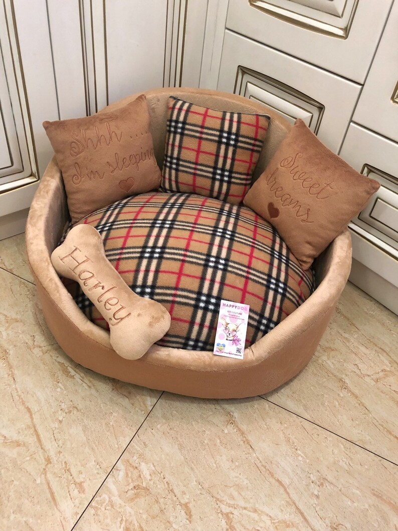 Luxury brown tartan dog bed Designer pet bed Cat bed Custom Etsy