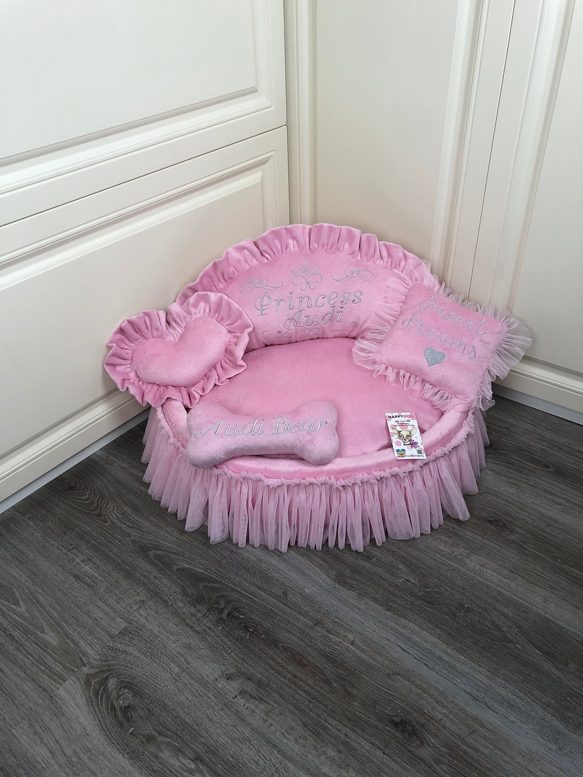 Baby Pink Princess Dog Bed Personalized Dog Bed With Tulle Etsy