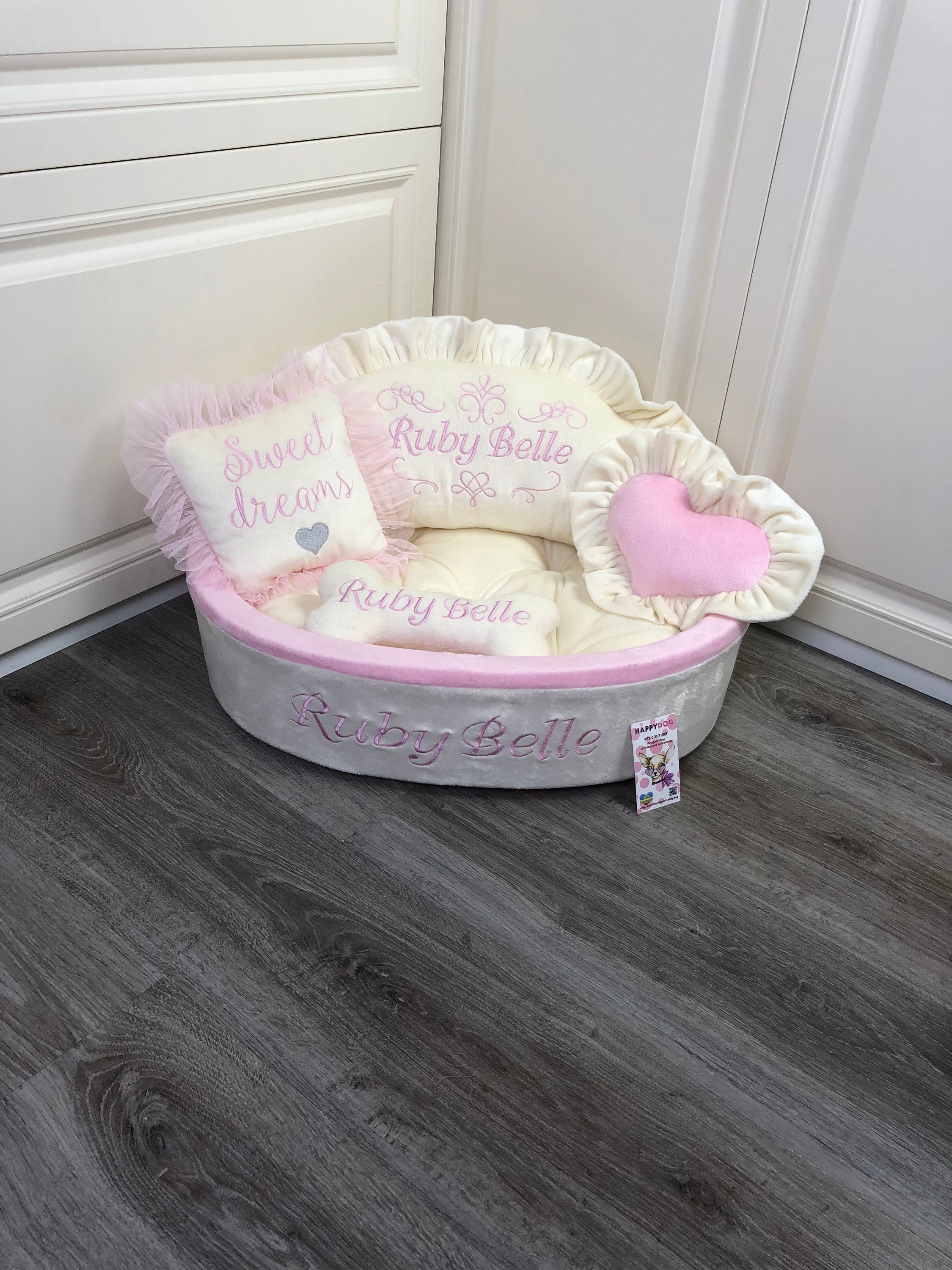 Baby Pink and Cream Princess Bed Personalized Dog Bed Designer Etsy