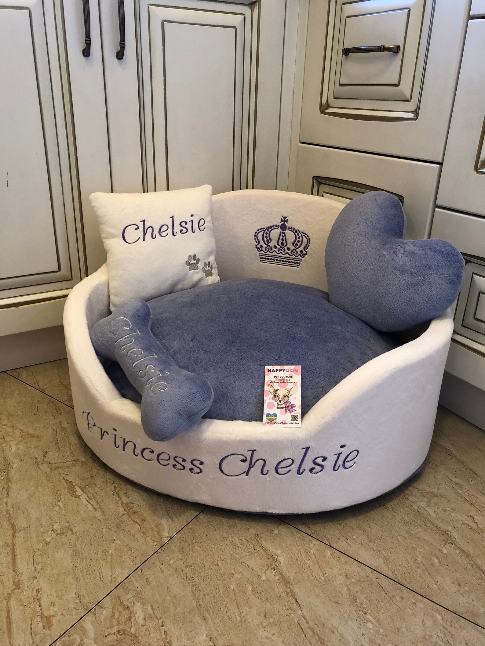Cream and Lavender Personalized Dog Bed Luxury Bed for Dog Etsy