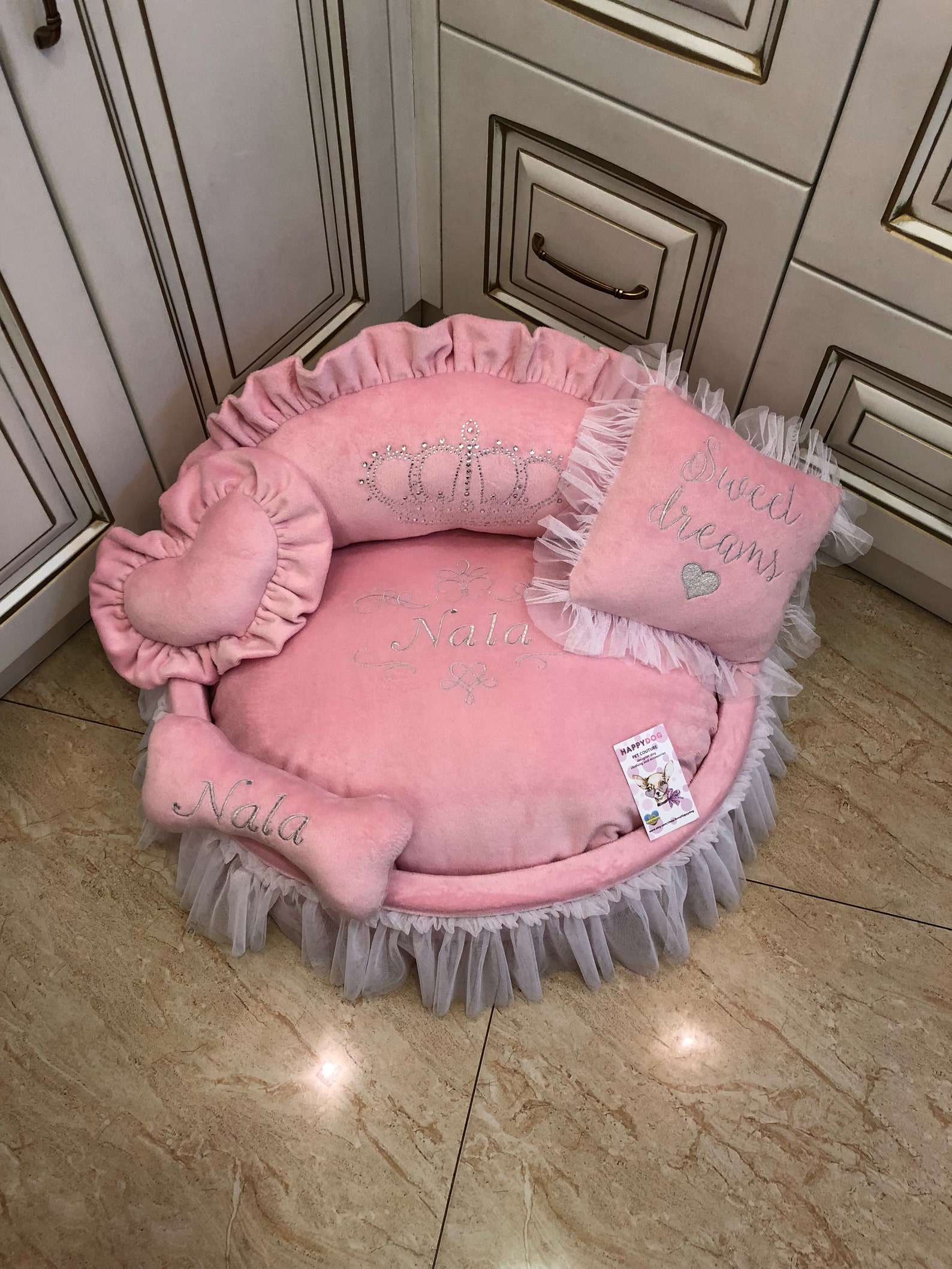 Baby Pink Princess Pet Bed Personalized Dog Bed With Tulle Etsy