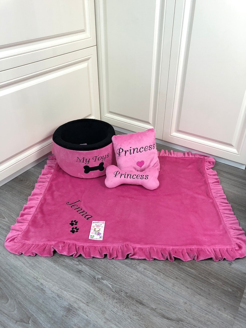 Bright pink blanket for dog Pink and black puppy blanket with Etsy