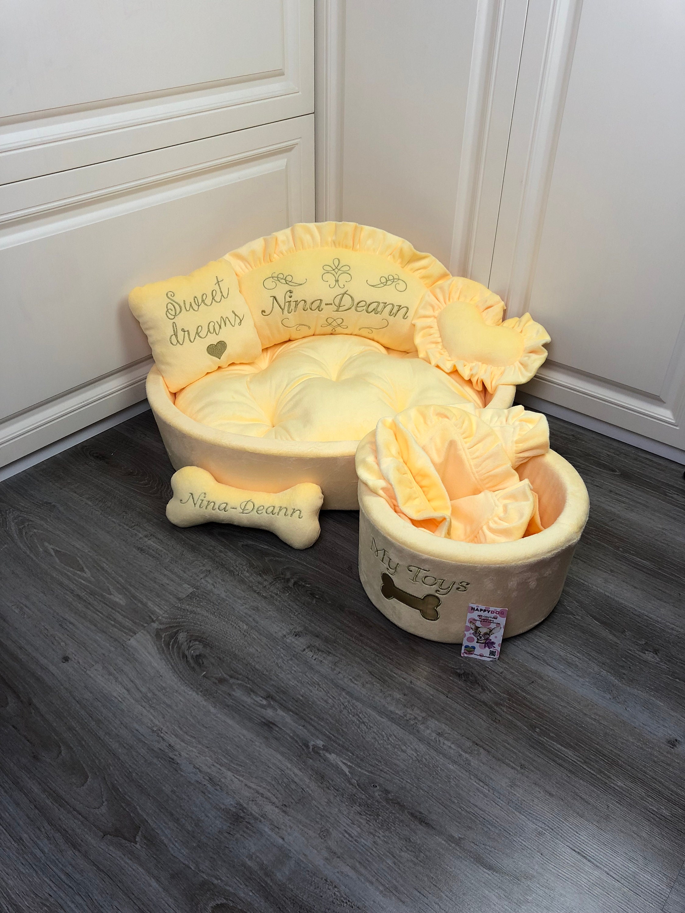 Yellow and Golden Bespoke Dog Bed Personalized Puppy Bed Etsy UK