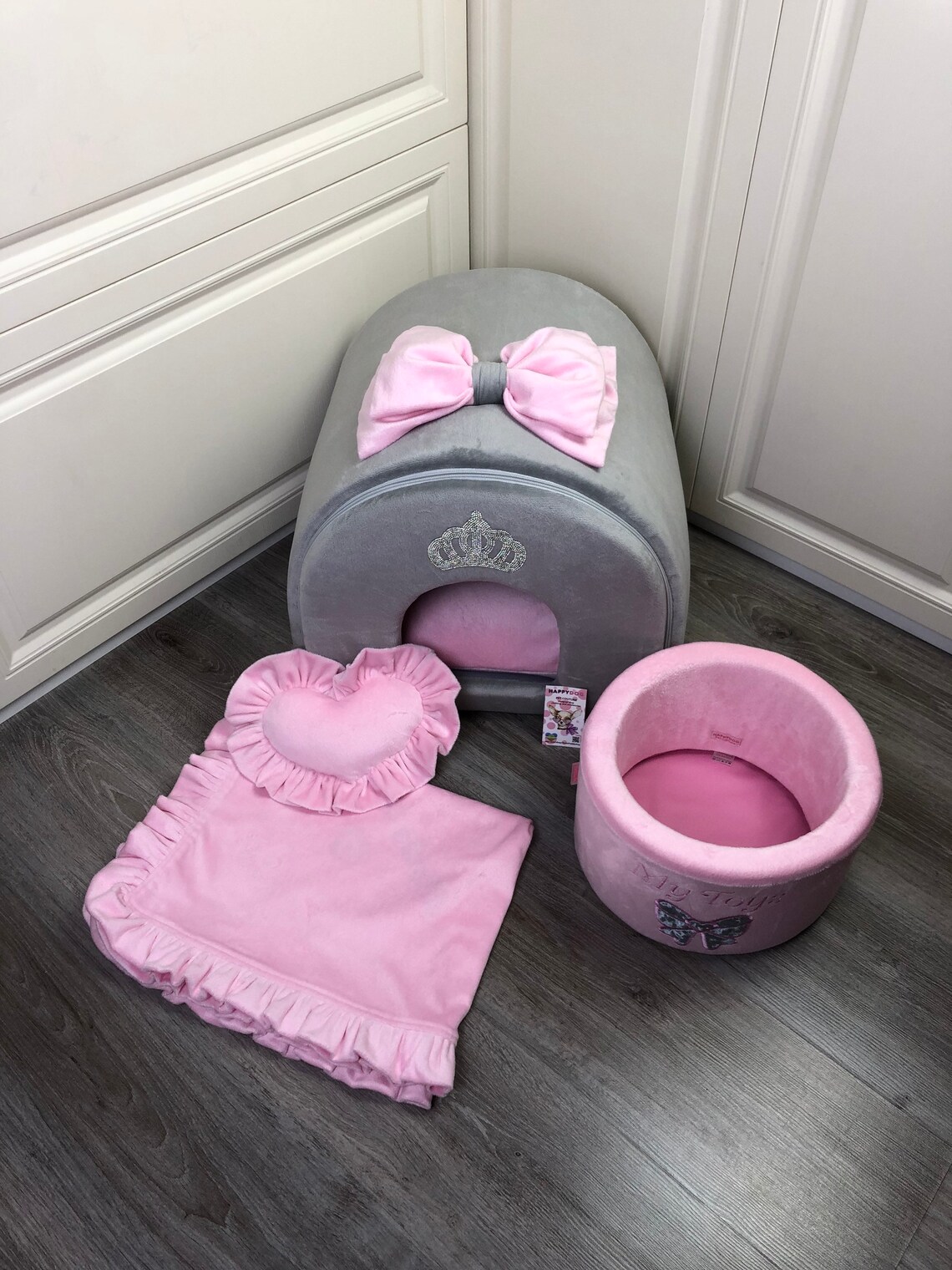 Pink and gray dog house Luxury gray dog bed Designer dog Etsy