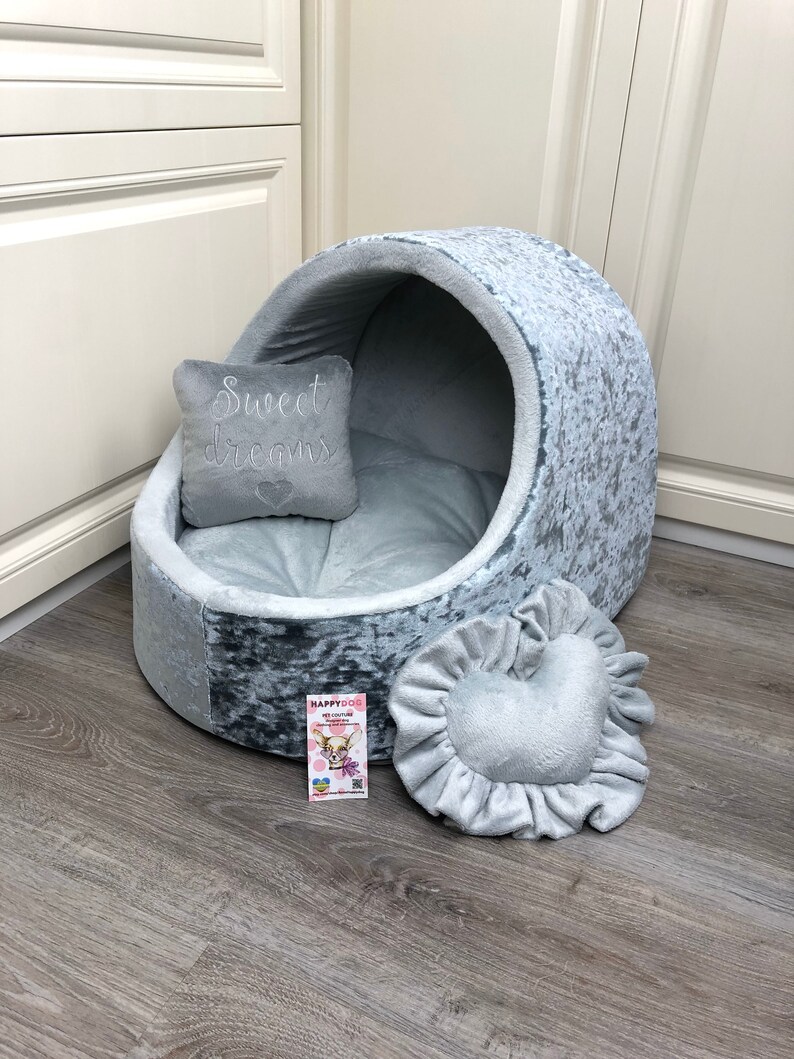 Photo inspiration: Gray Crushed Velvet Designer Dog Cradle Luxury Dog Bed Photo Inspiration