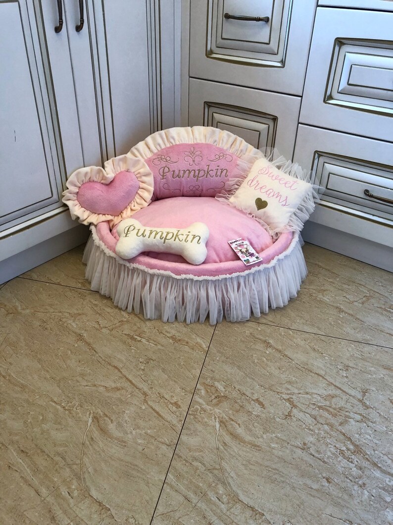 Baby pink and cream princess bed Personalized dog bed with Etsy