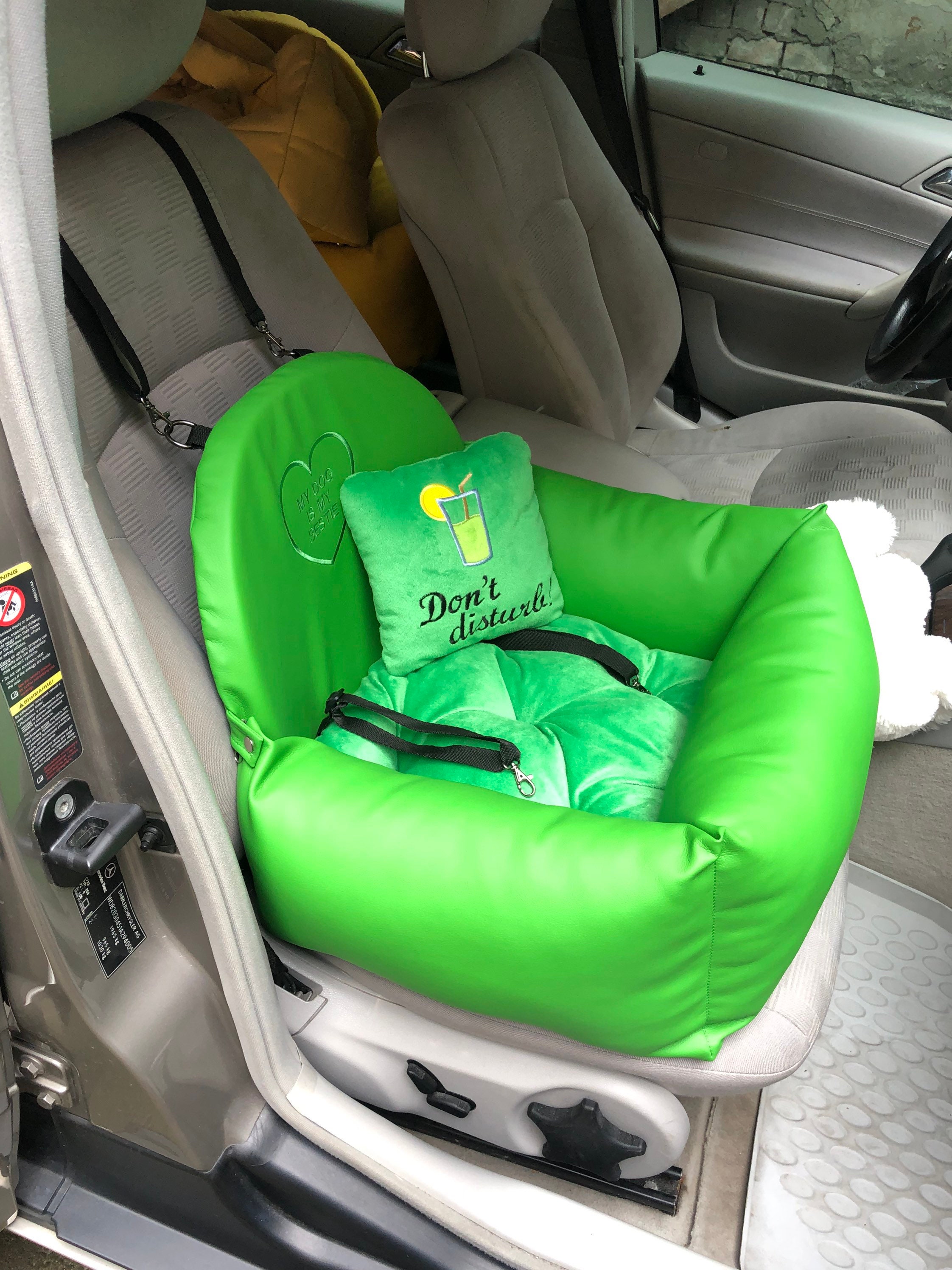 Green car seat for dog Eco leather pet car seat Luxury yellow Etsy
