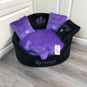 Black and purple luxury princess dog bed  Designer pet bed Cat bed Custom made dog bed Personalized dog bed Violet bed Birthday dog present