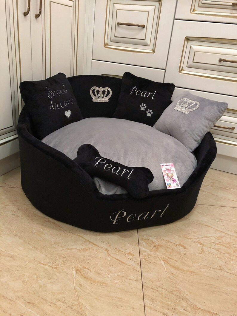 Black and Gray Princess Dog Bed Designer Pet Bed Cat Bed Grey Etsy