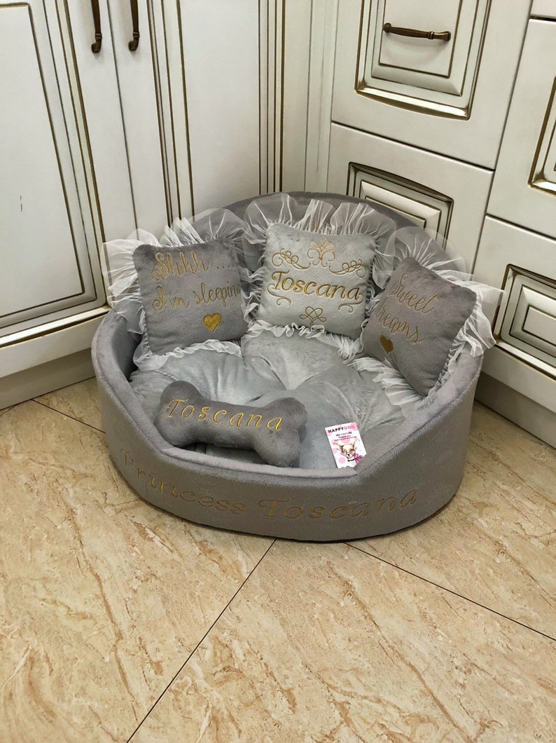 Gray tufted dog bed Luxury dog bed Grey bed for dog Designer Etsy