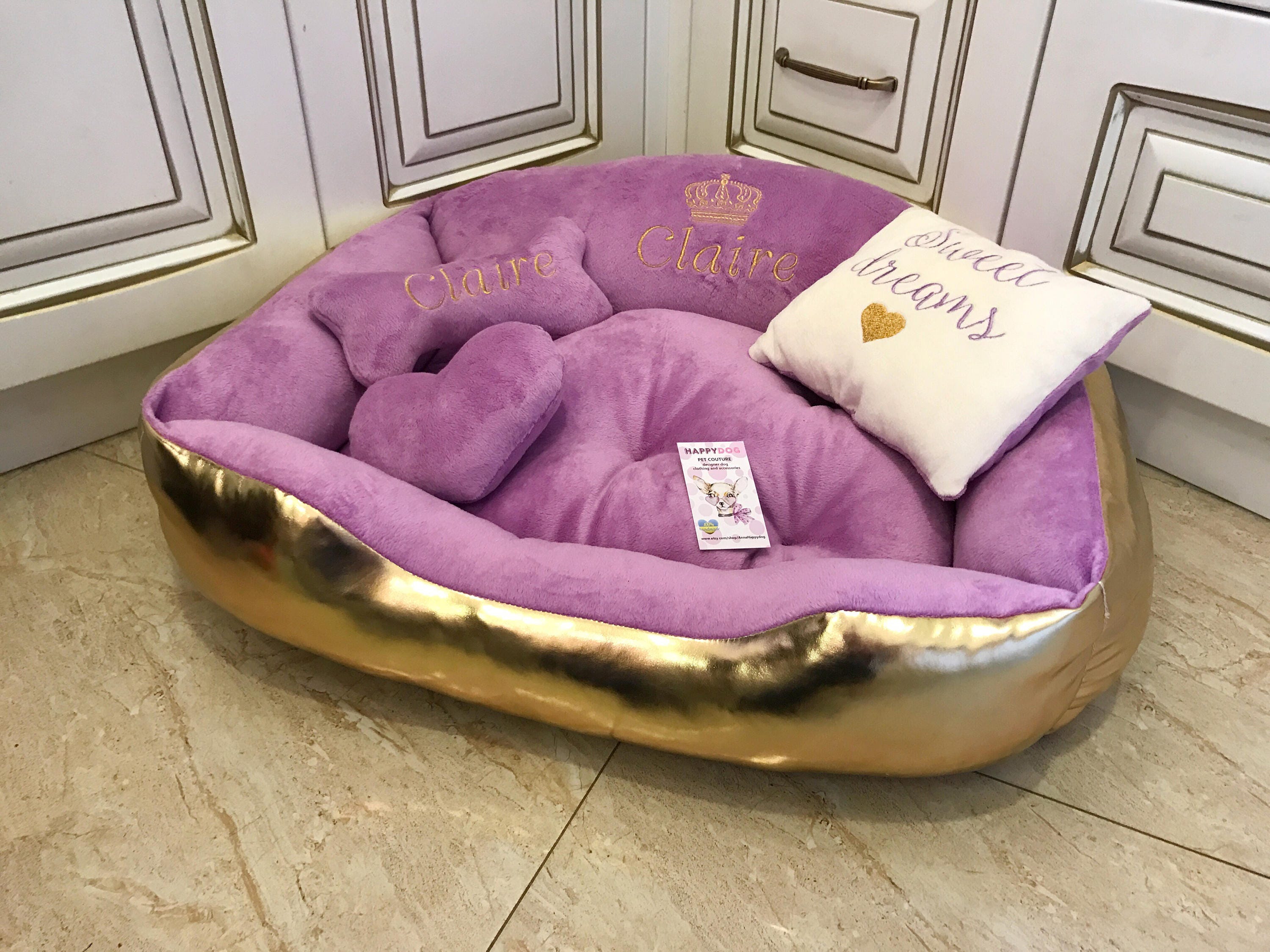 Purple and Golden Princess Dog Bed Designer Dog Bed Etsy