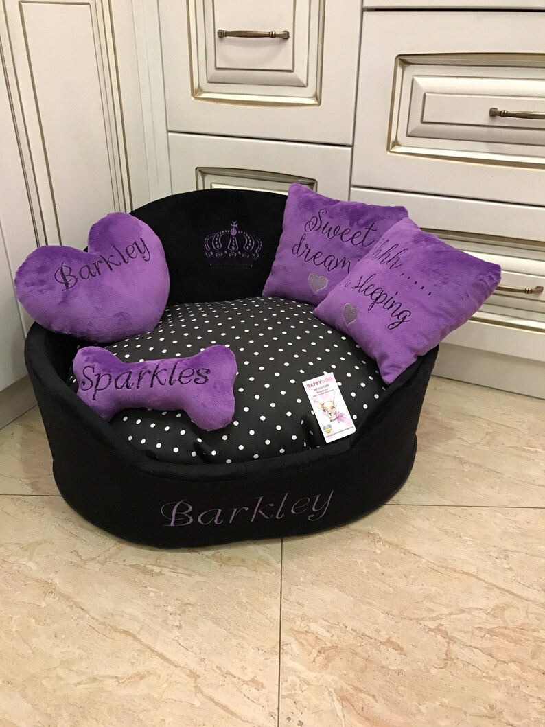 Purple and black princess dog bed Polka dot pet bed Designer Etsy