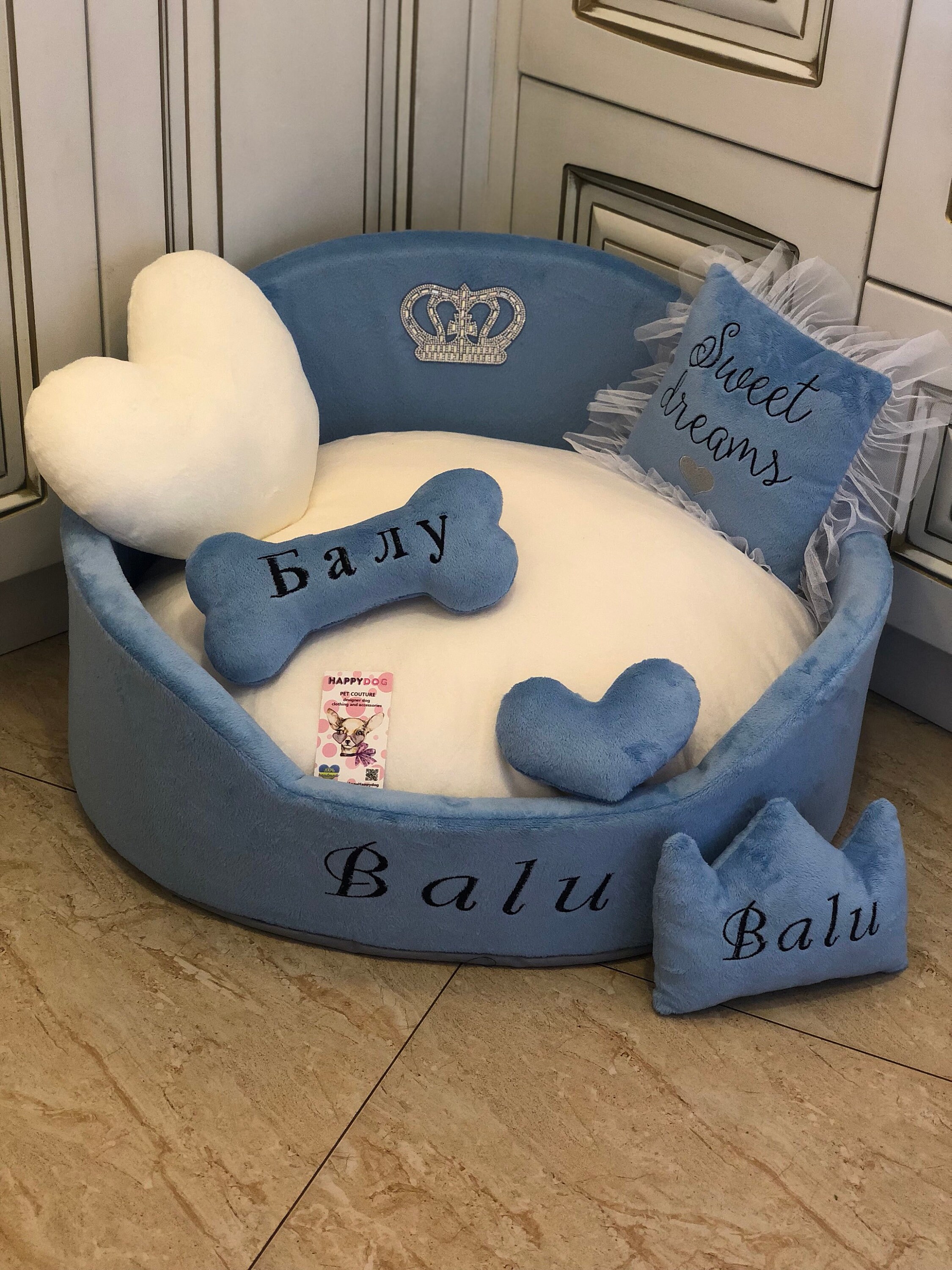 Blue and Cream Royal Dog Bed Designer Pet Bed Cat Bed Custom Etsy UK