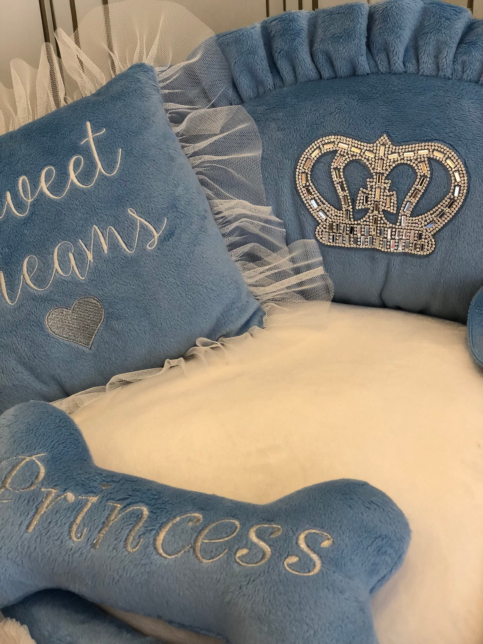 Blue Princess Bed With Crown Sparkles Designer Pet Bet Cat Bed Etsy