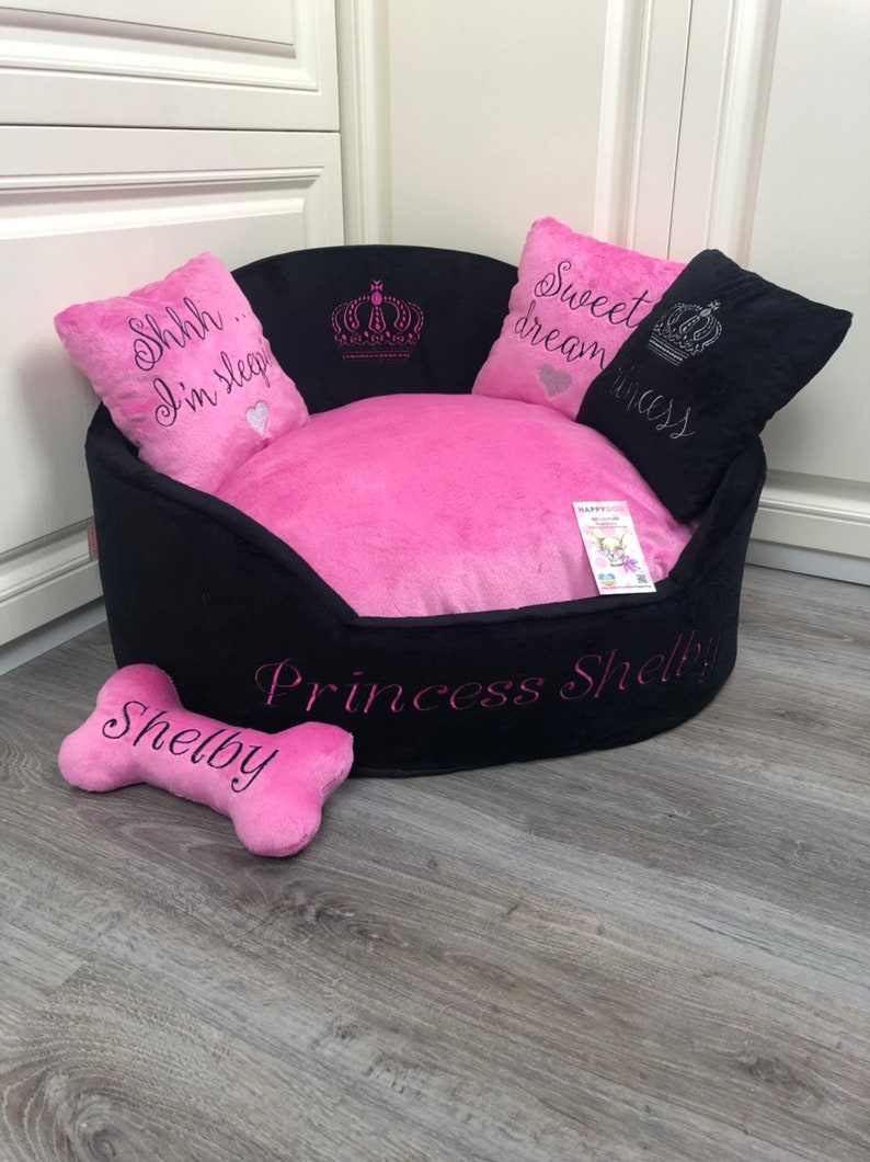 Black and Pink Personalized Dog Bed Luxury Pink Dog Bed Etsy
