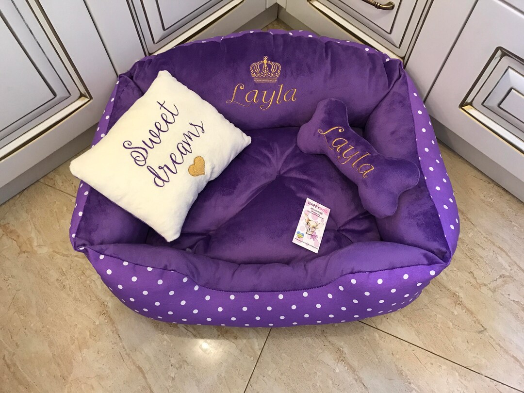 Purple and Polka Dot Dog Bed Purple and Cream Princess Dog Bed Etsy