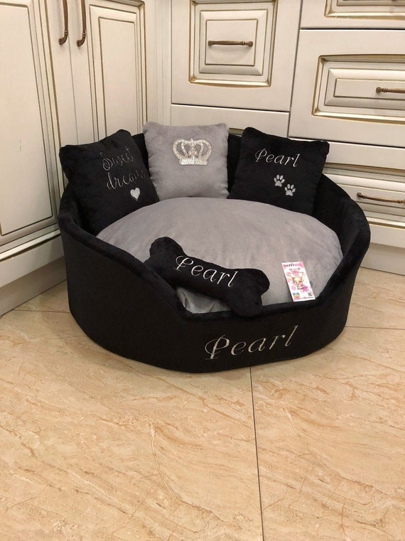 black and grey dog bed