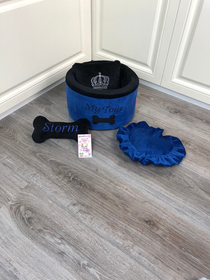 Navy and black dog toy storage Toy basket for dog Cat toys Etsy