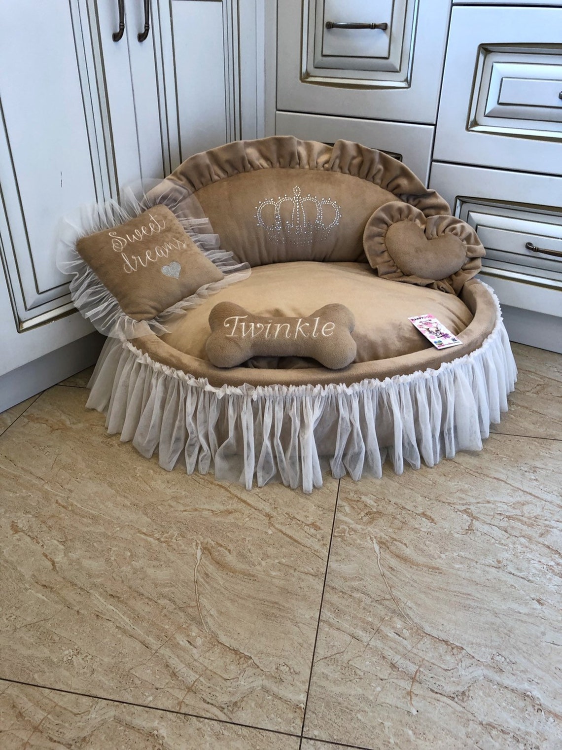 Beige Luxury Dog Bed Personalized Puppy Bed Tan Bed for Dog Etsy