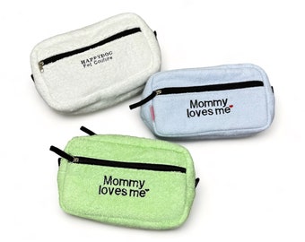 Fluffy cotton dog lover cosmetic bag Small dog purse for cosmetics Travel dog