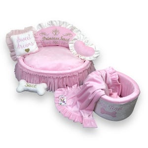 Personalized Pink Princess Dog Bed with Tulle Skirt