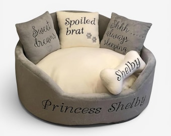 Luxury Gray & Cream Royal Dog Bed: Personalized Hypoallergenic Pet Bed