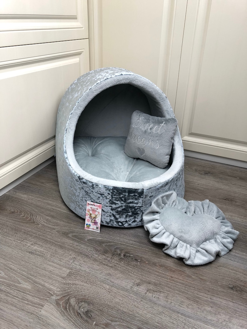Gray crushed velvet designer dog cradle Luxury dog bed Etsy
