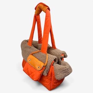 Orange Dog Carrier Bag: Waterproof Softshell Travel Tote with Cushion & Pouch - Size S
