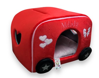 Red Minky Fur Dog Car Bed: Personalized Pet House